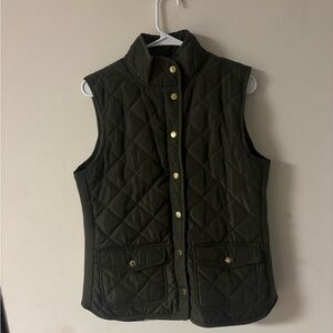 Adriana Vitadini Quilted Puffer Vest Olive Green Gold Snap Front Size M